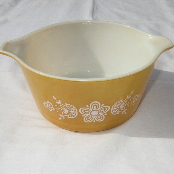 Pyrex Corning Ware Butterfly Gold 473 Glass Casserole Dish, 1 QT NO LID Vtg 70s - Picture 1 of 6